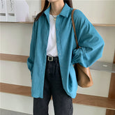 Turn Down Collar Long Sleeve Corduroy Shirt